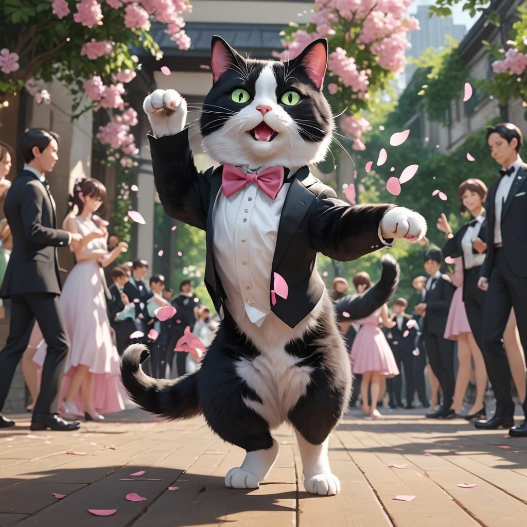 Dancing Tuxedo Cat: 3D Anime Art