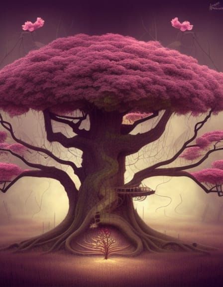 Surreal Oak Tree with Treehouse, Digital Painting