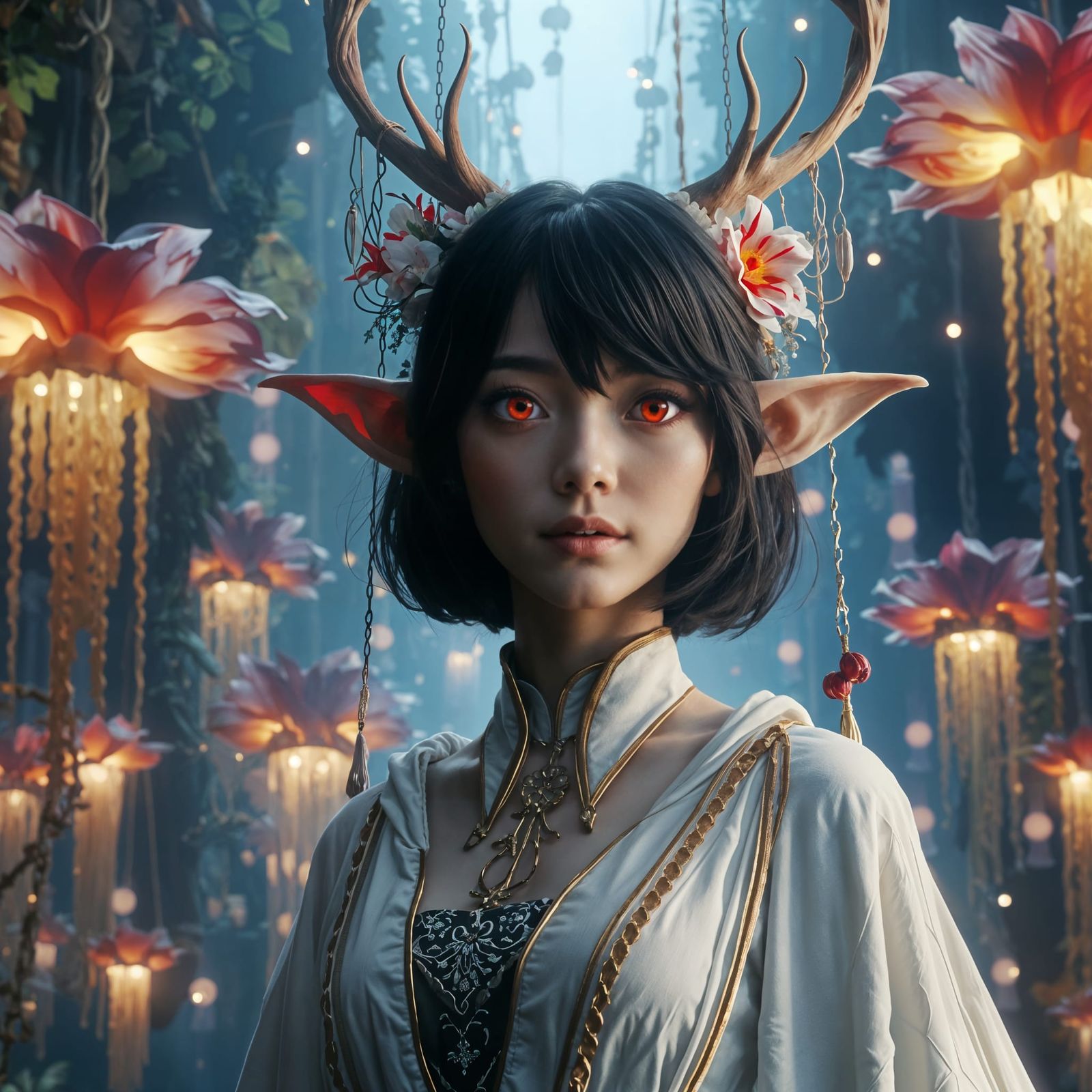 Woman with Antlers in Hanging Gardens: Fantasy Realism