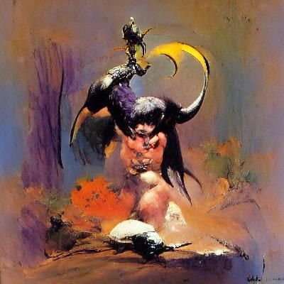 Fierce Demon Warrior in Dark Fantasy Style