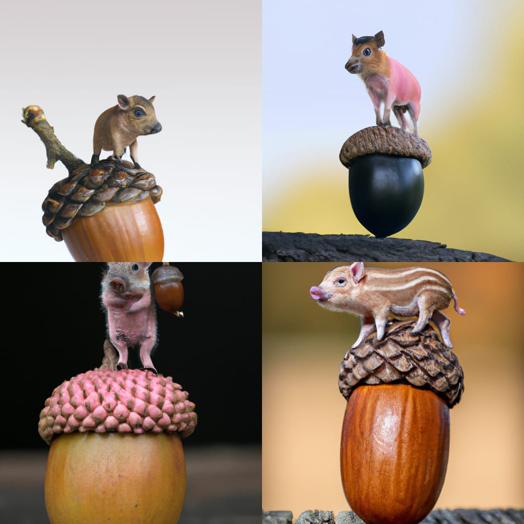 Miniature Pig Perched on Acorn