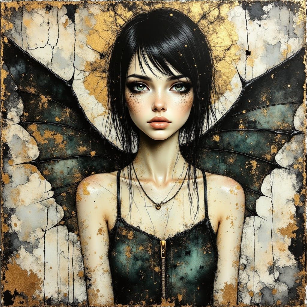 Punk Fairy in Mixed Media Encaustic Painting