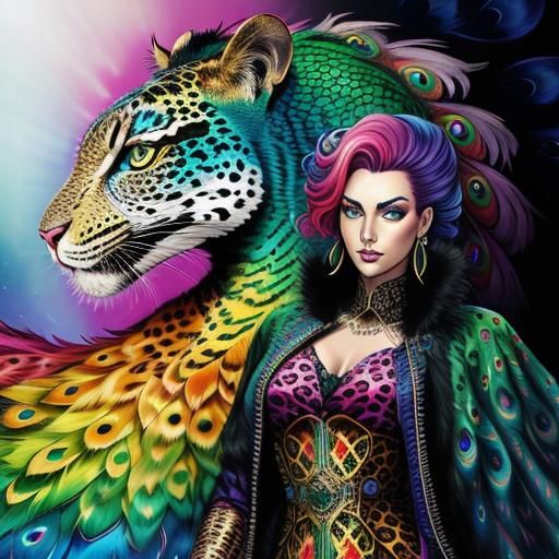 Woman with Rainbow Scales in Comic Book Art Style