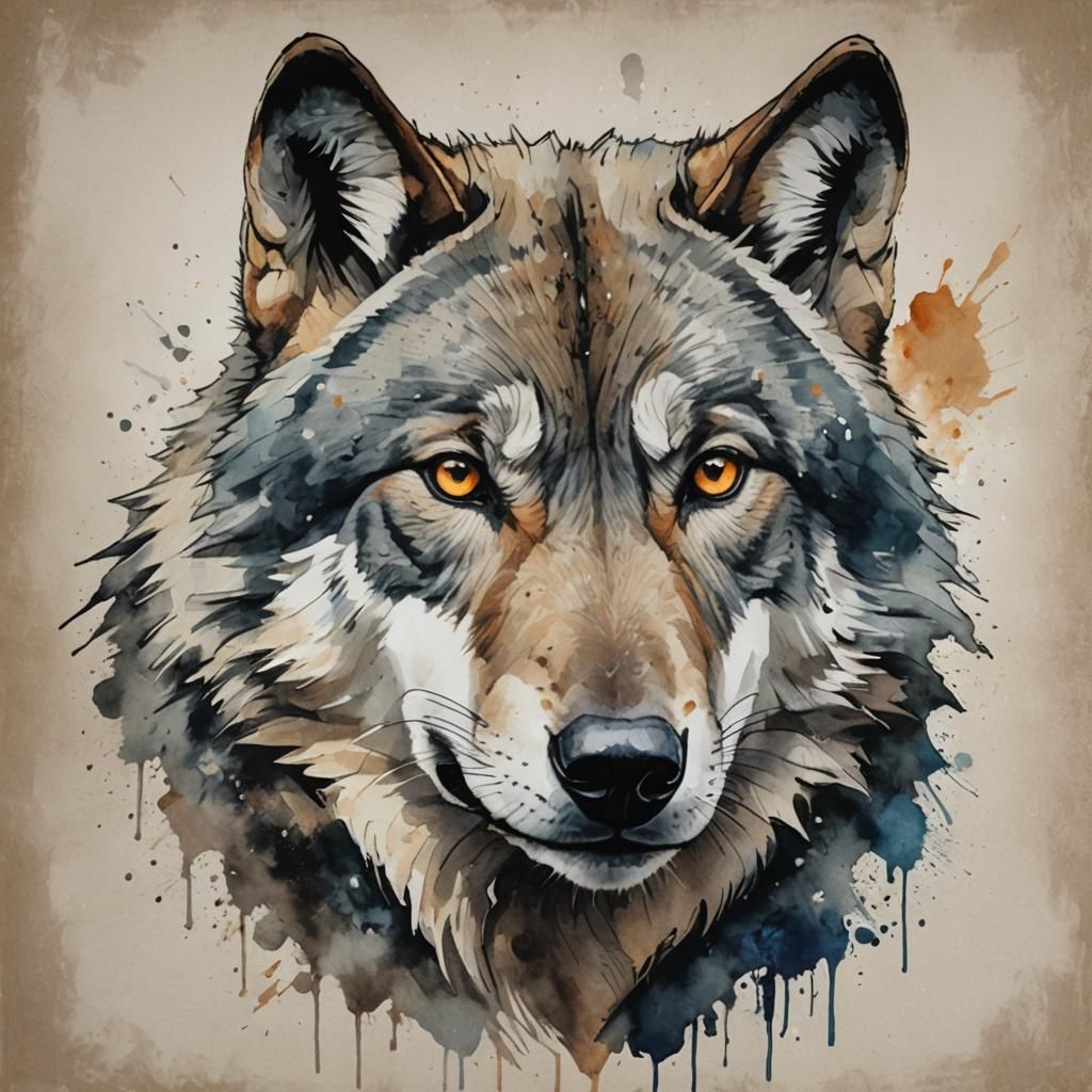 Graphic Wolf Portrait Painting