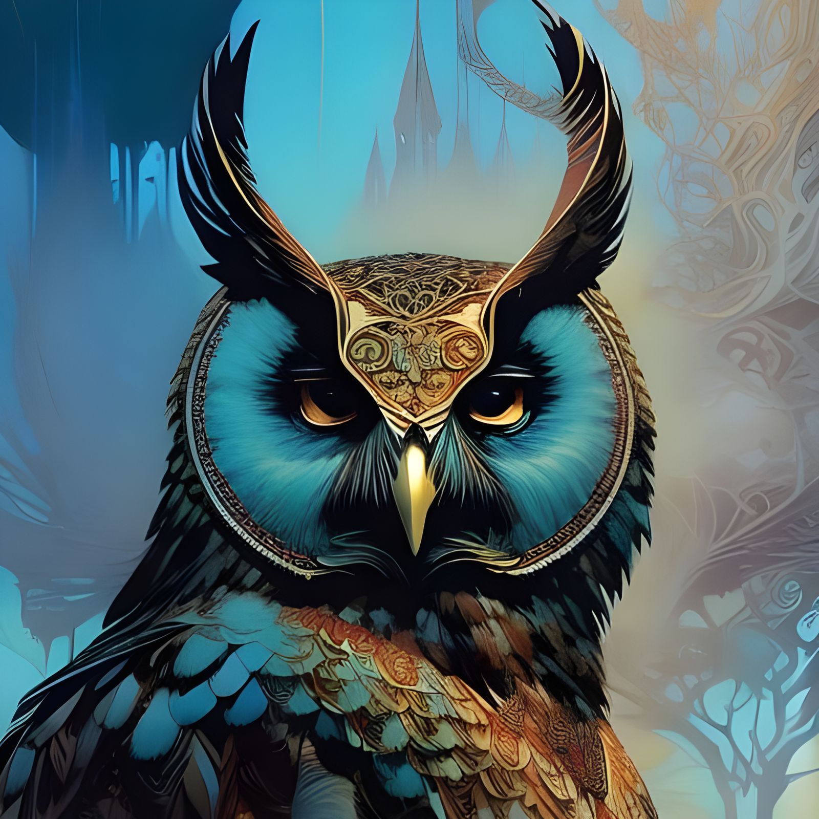 Majestic Owl Portrait in Triadic Colors
