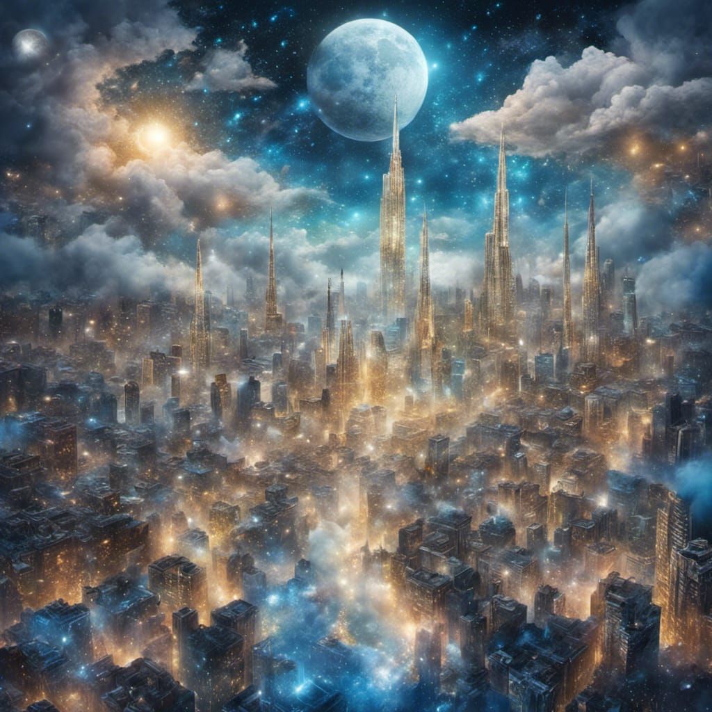 Magical City Emerges Through Clouds in Astral Illustration