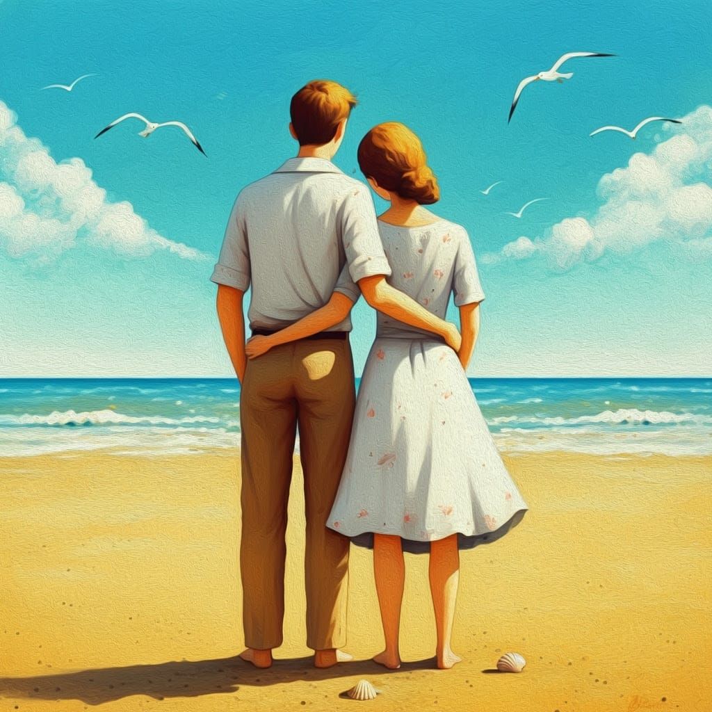 Whimsical Beach Scene in Degas-Inspired Style