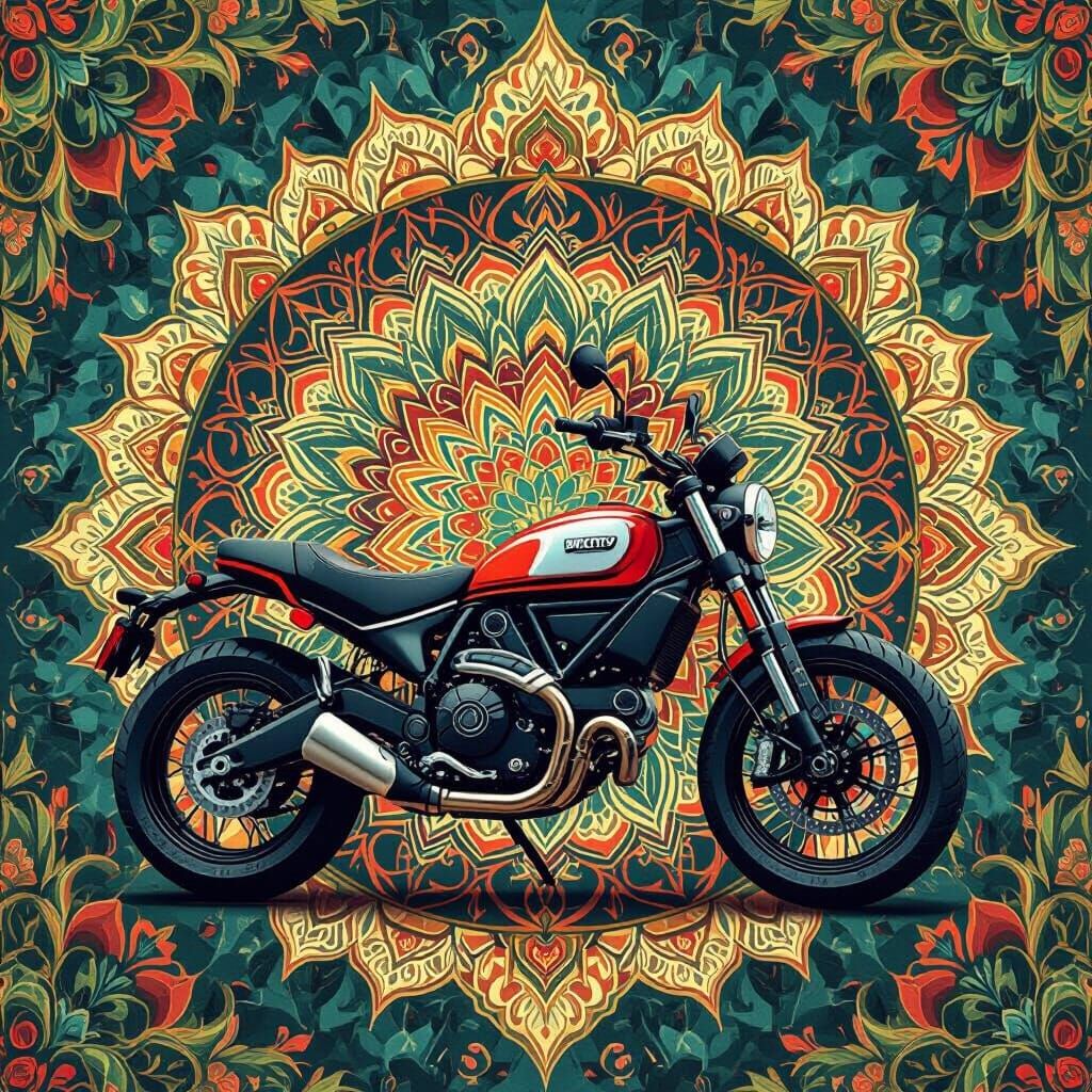 Ducati Scrambler Integrated into Intricate Mandala Art