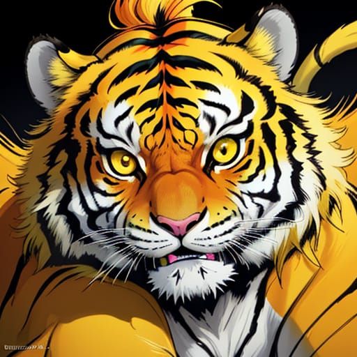 Vibrant Tiger Anime Portrait with Yellow Eyes and Stripes