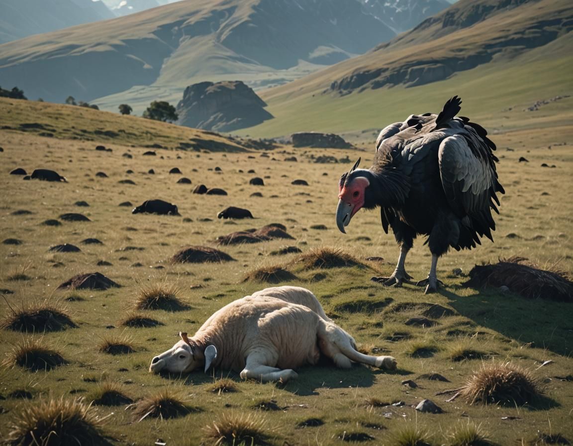 Andean Condor Over Dead Cow: Cinematic Close-Up