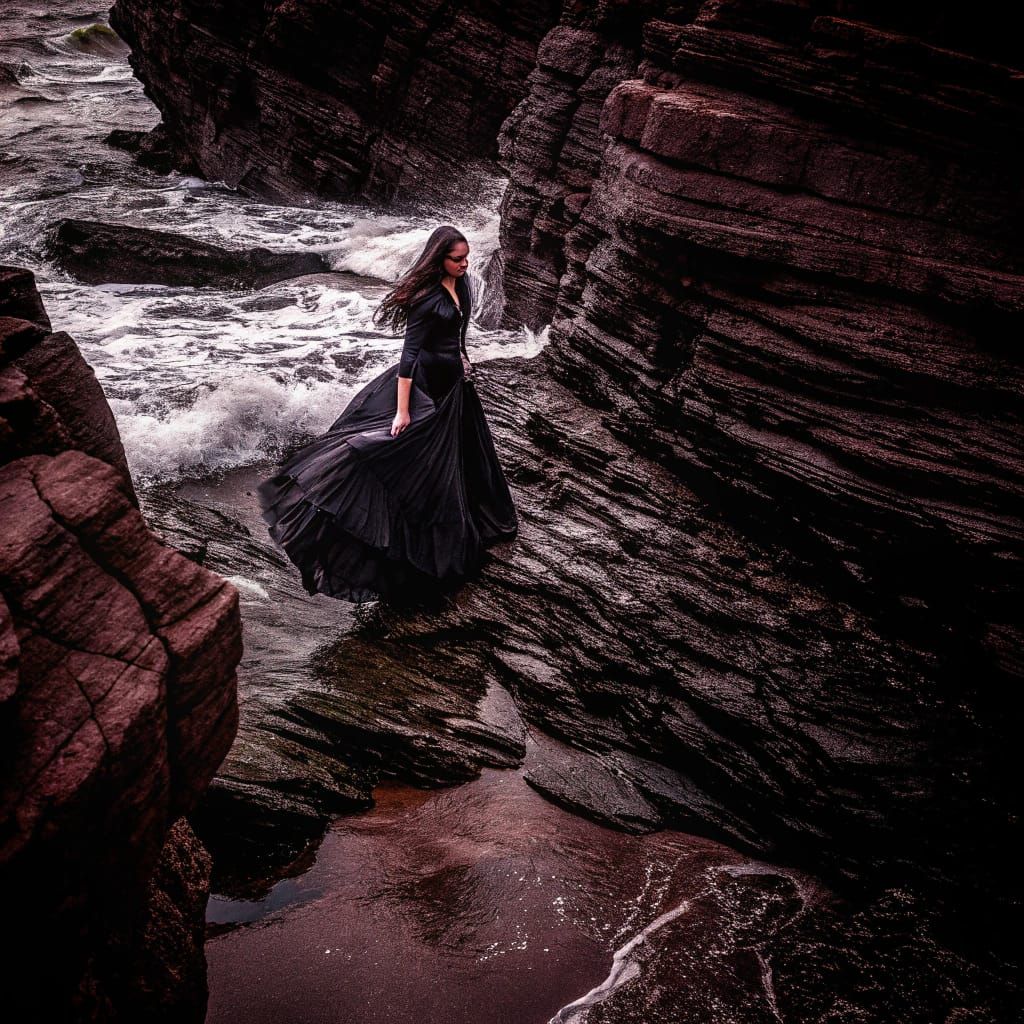 Mystical Scottish Sea Witch Along the Moonlit Shore