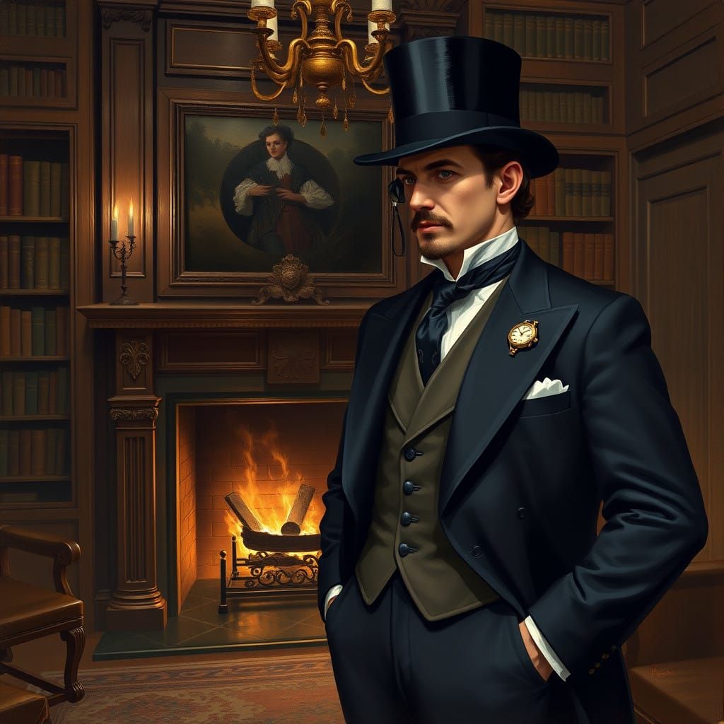 Elegant Victorian Gentleman in a Lavish Study