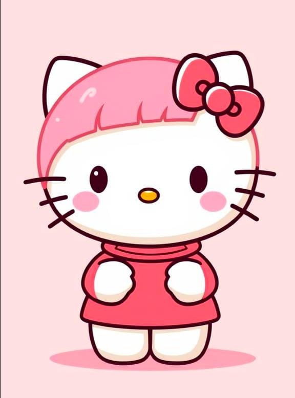Cute Hello Kitty with Pink Wig in Manga Style