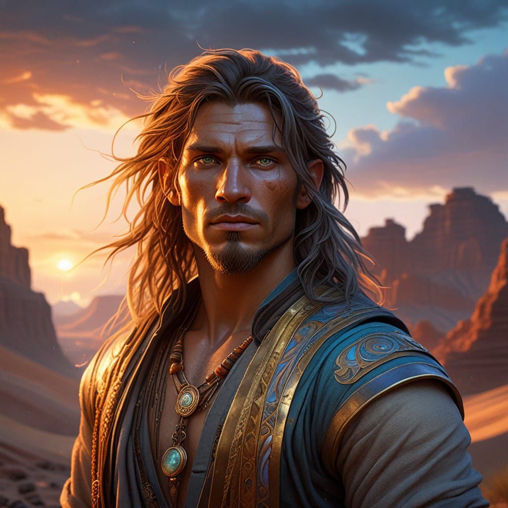 Ethereal Desert Warrior in Iridescent Armor