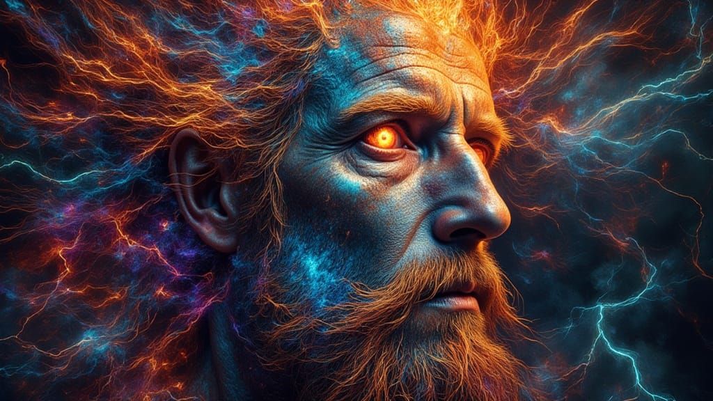 Stained Glass Fractal Art: Ghostly Spirit with Rainbow Flame...