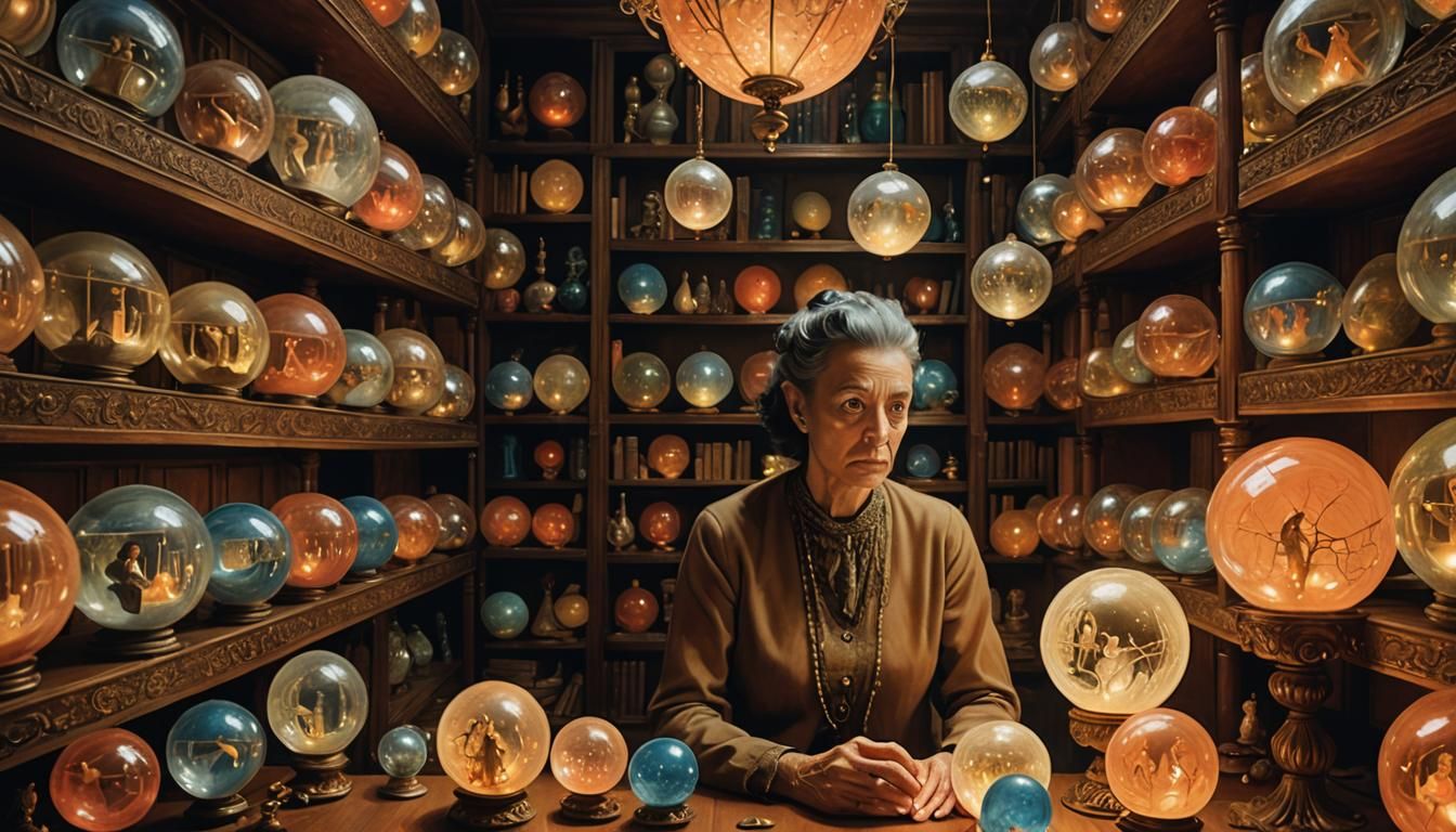 Memory Curator in Surrealist Style with Glowing Orbs