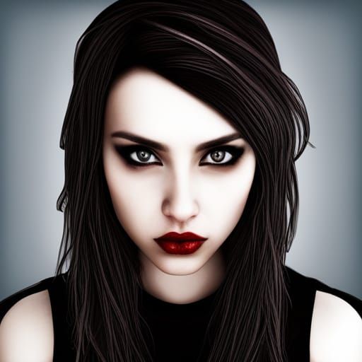 Beautiful Goth Emo Girl with Wolf Cut: Hyperrealistic Image