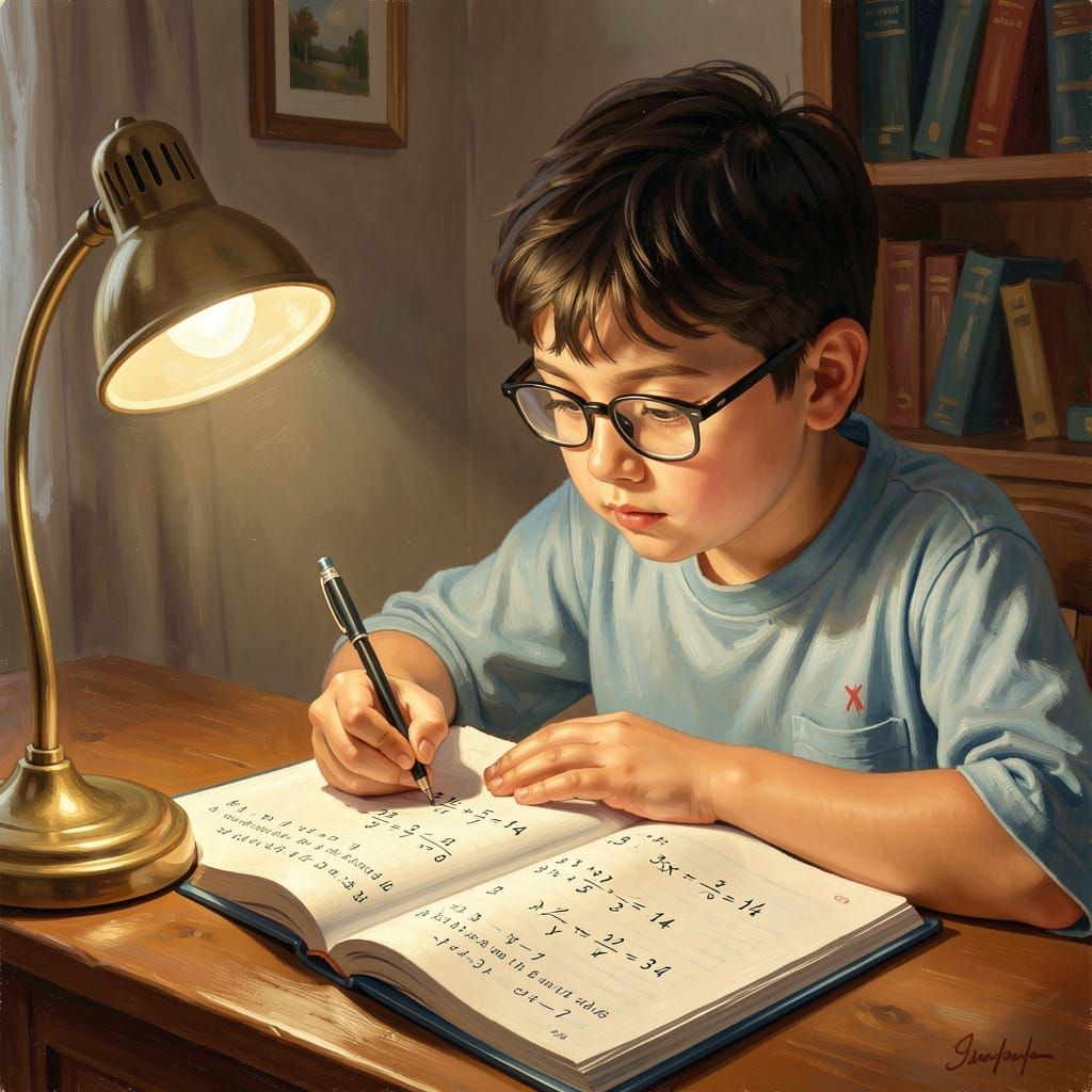 Boy with Glasses Studies Grade 6 Math Equations