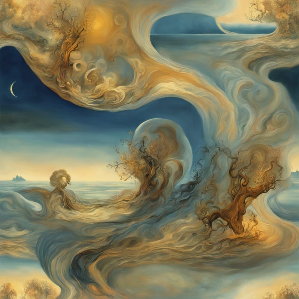 Distorted Figure in Golden Hour Dreamscape