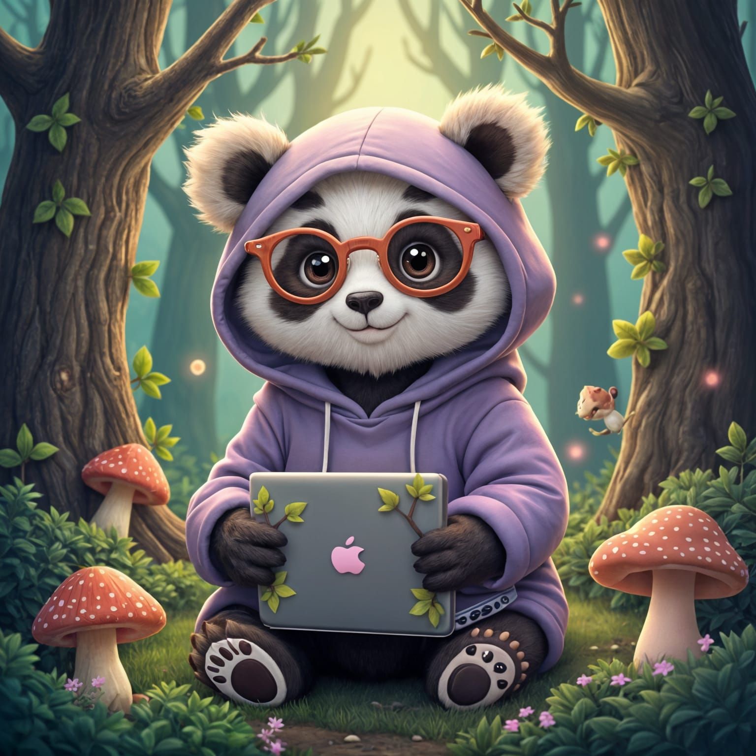 Cute Panda 3D Model in Mystical Forest