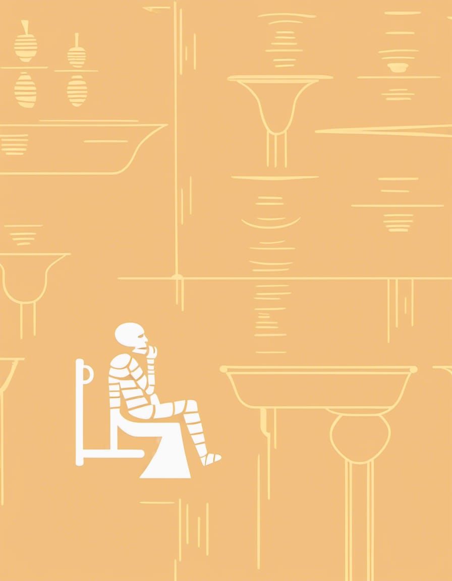 Photorealistic Mummy on Toilet with Hieroglyphs