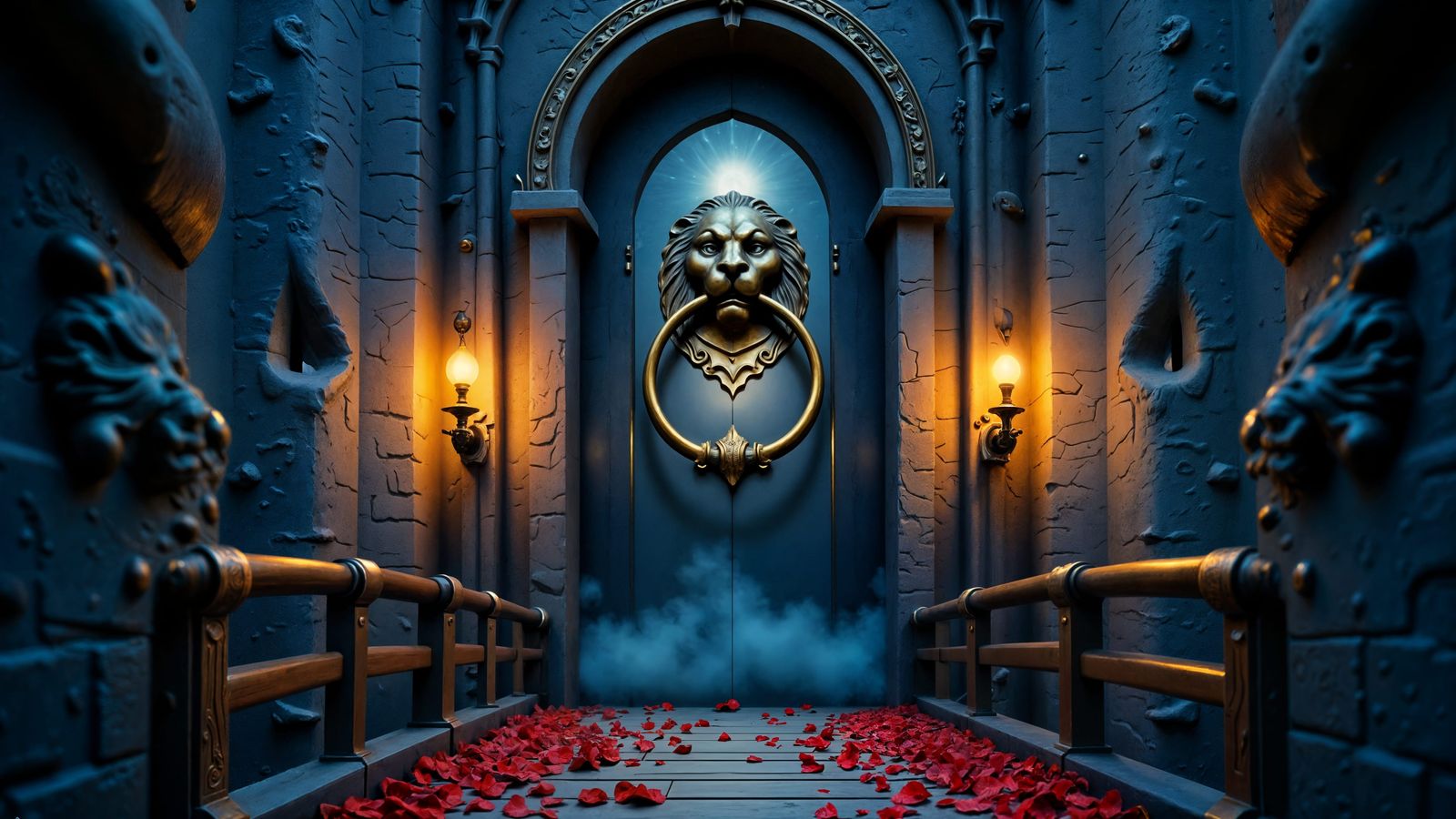 Magnificent Lion Doorknocker on Gothic Castle Door
