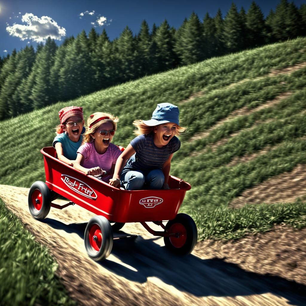 Kids in a Wagon: Hyperrealistic 3D Render