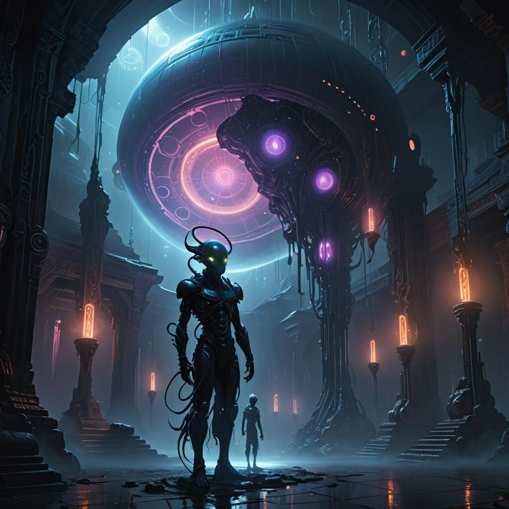 Alien in Ancient Temple: Fantasy Concept Art