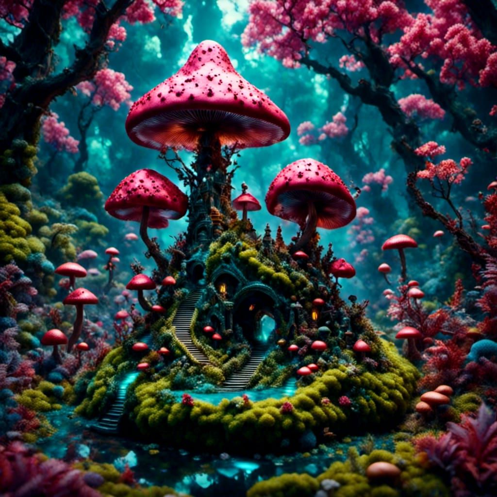 Surreal Forest Scene with Smoking Worm