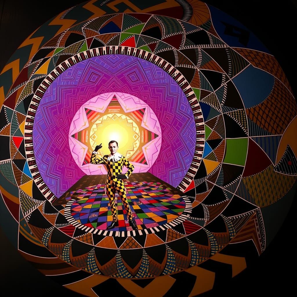 Harlequin Figure in Geometric Maze Optical Illusion