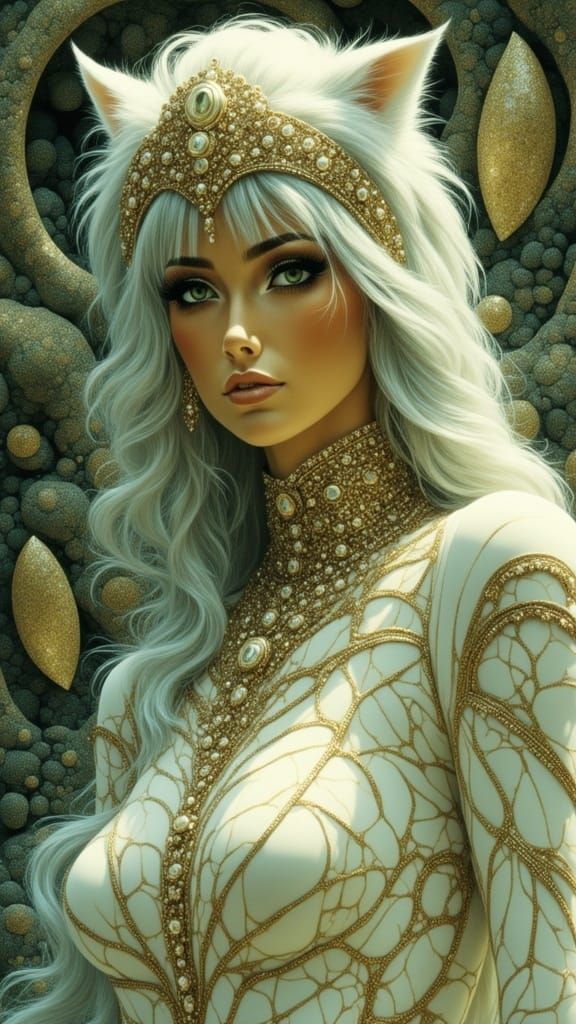 Ethereal Feline Shifter in Velvet Attire