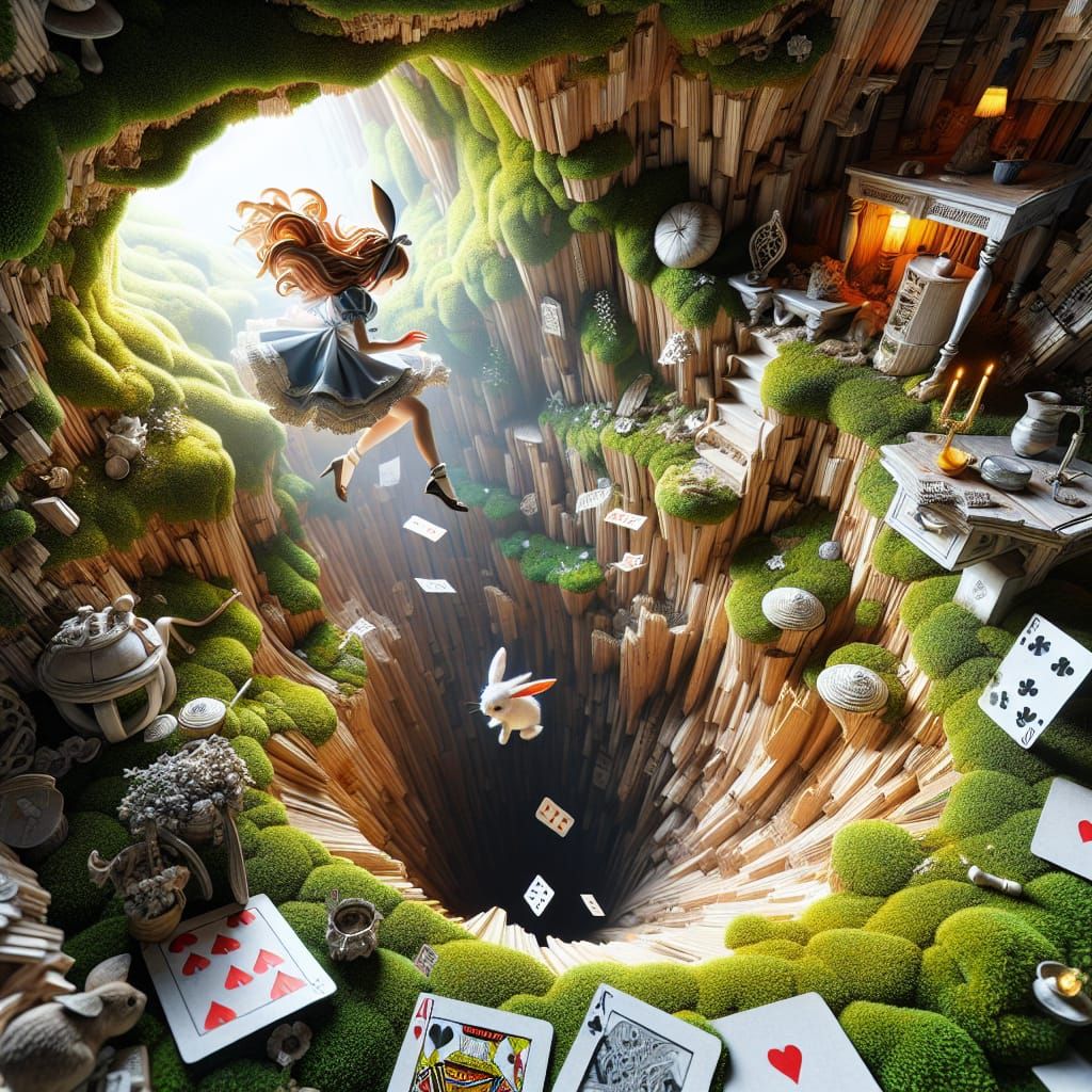 Alice's Descent: A Fairy Tale Concept Art