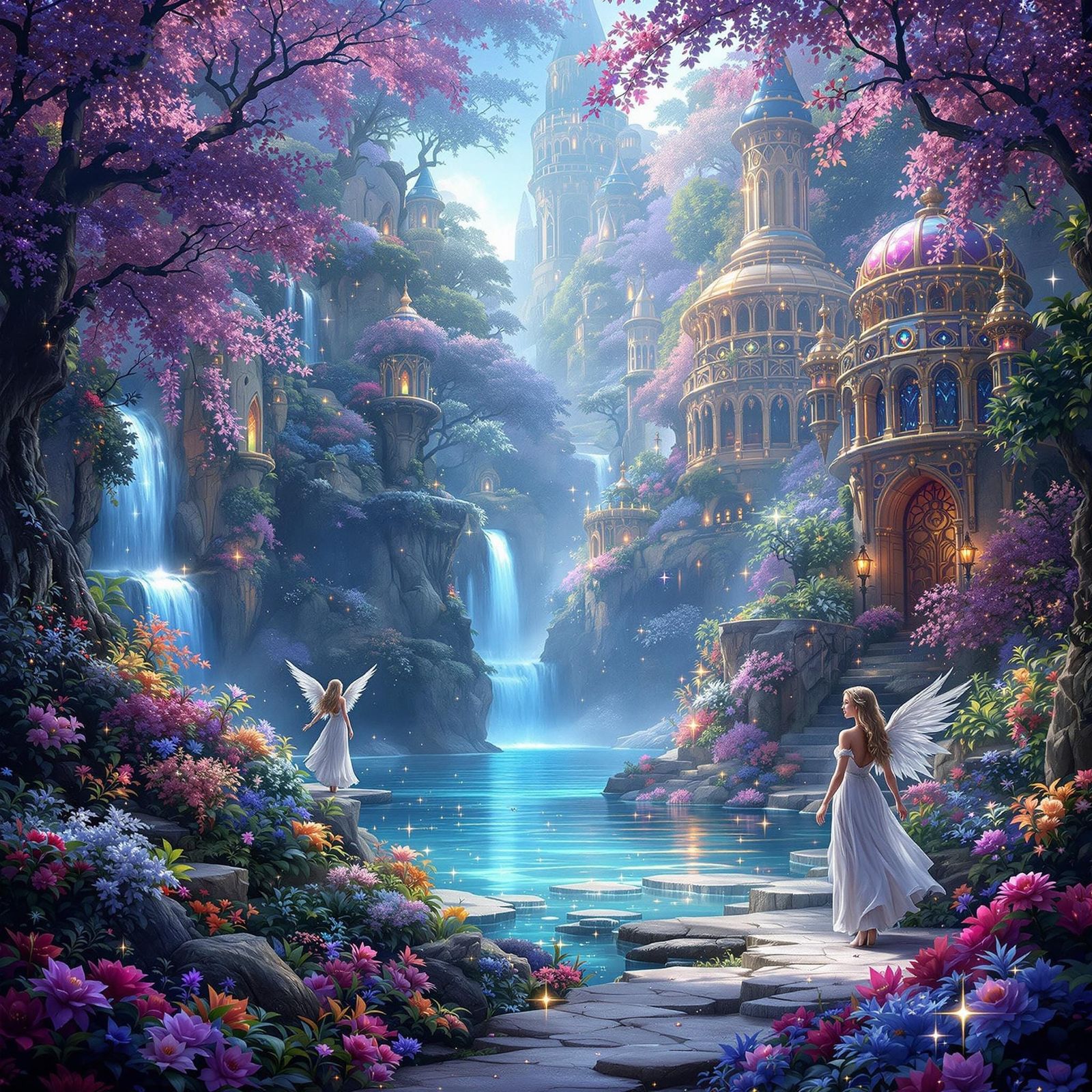 Ethereal Fantasy Realm with Glittering Jewels and Majestic W...