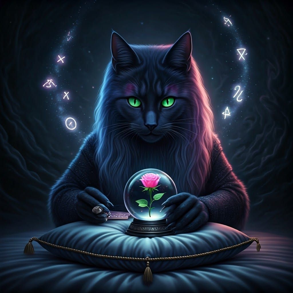 Midnight Cat Witch in Mystical Attire