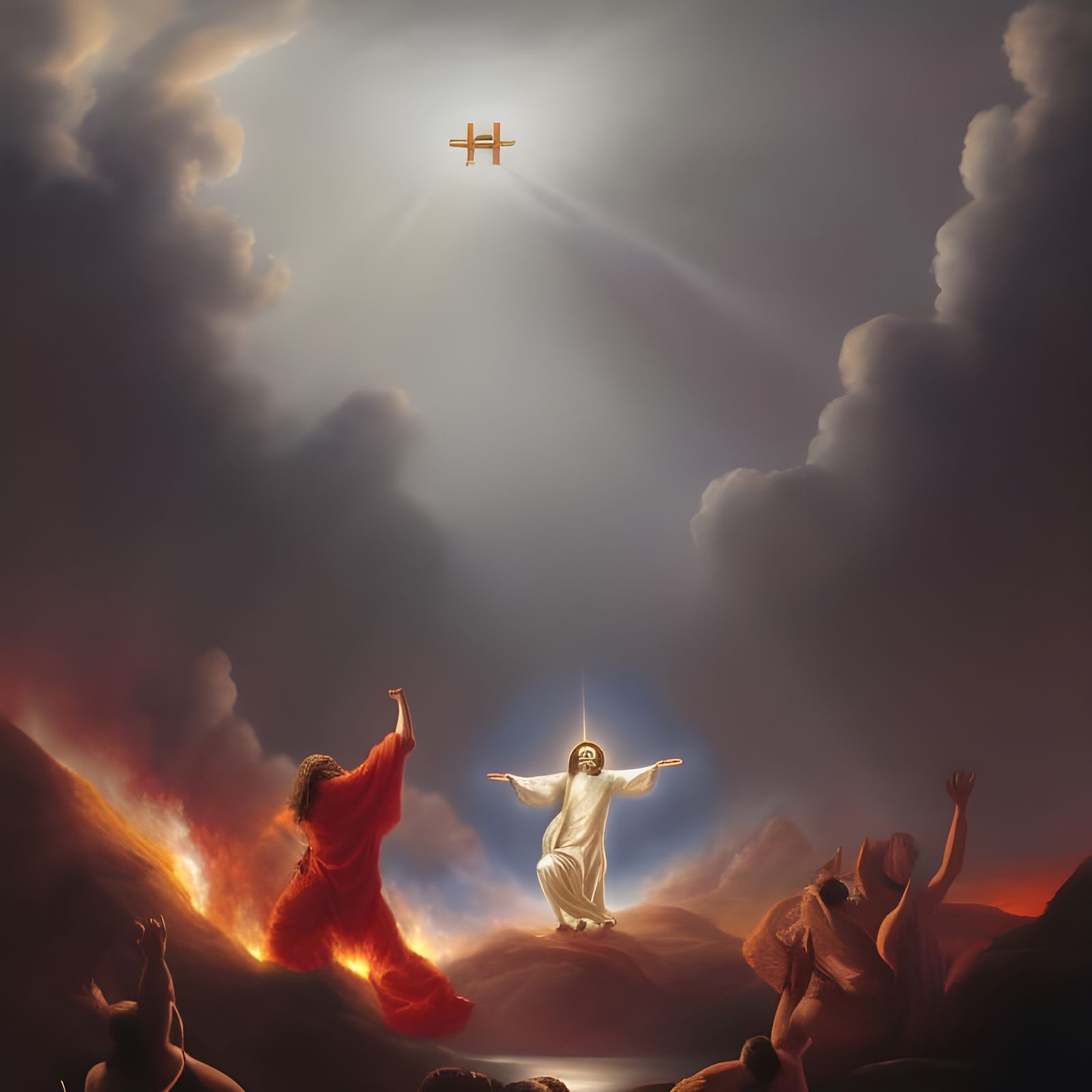 Jesus win the battle against devil, Jesus casting devil down in the lake of fire, God in the heaven in the top of the ba...