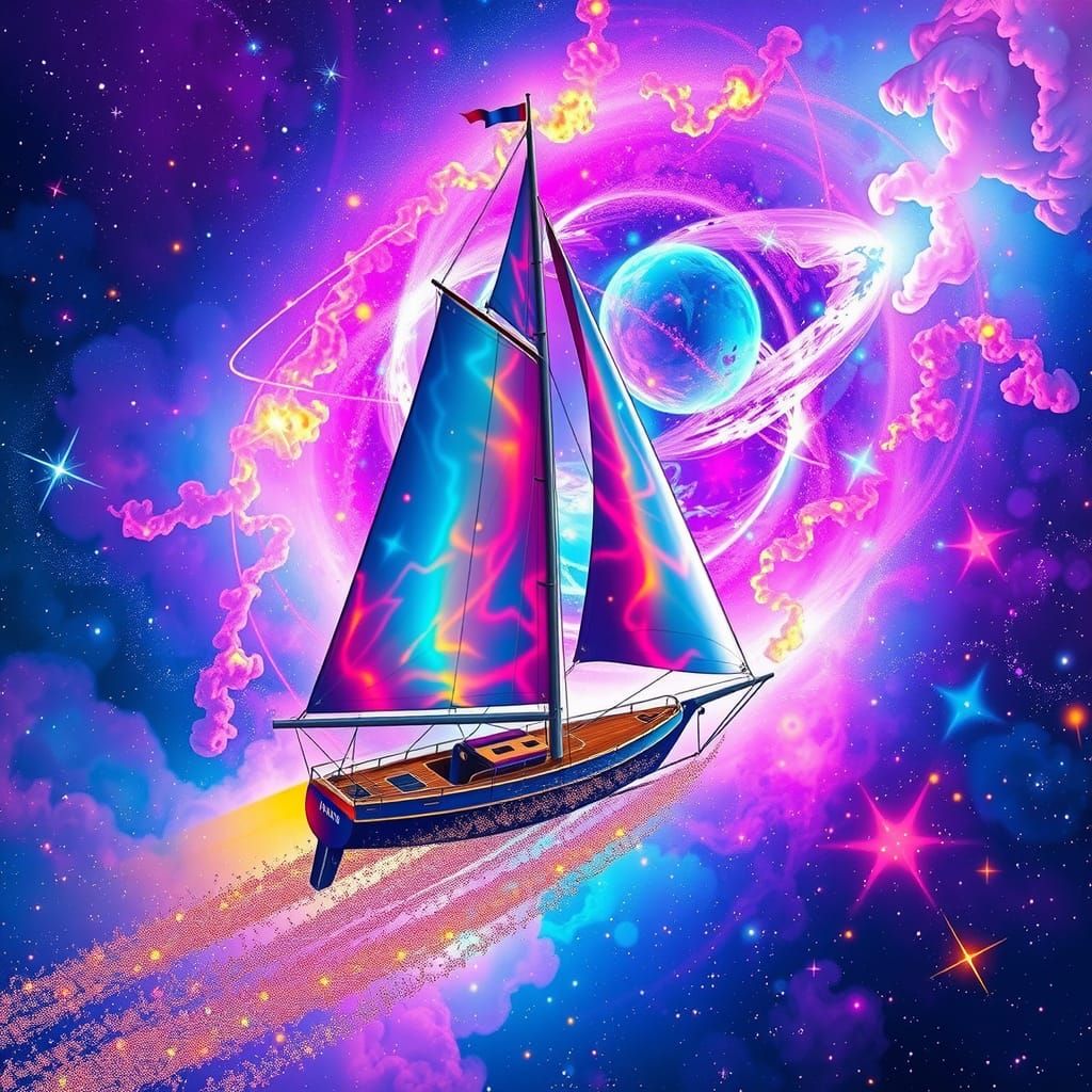 Cosmic Sailboat Soaring Through Astral Nebula