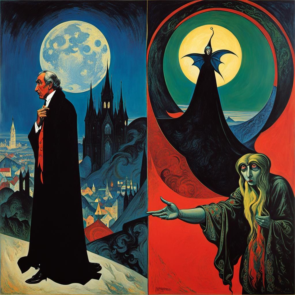 Sinister Vampire in Surreal Expressionist Style