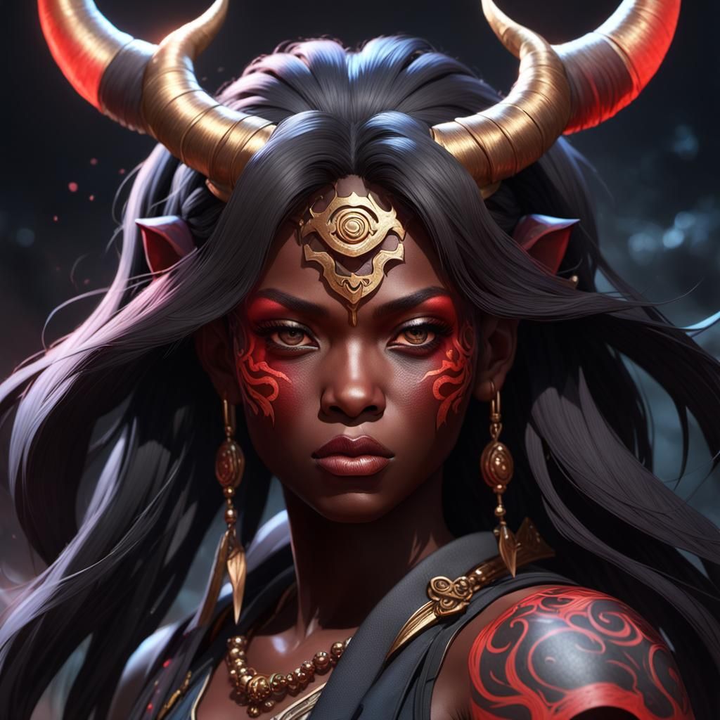 Black Female Oni Portrait in Artgerm Style