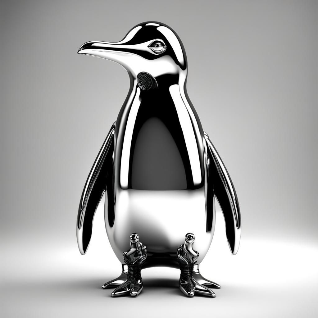 Liquid Metal Penguin: Futuristic Arctic Bird