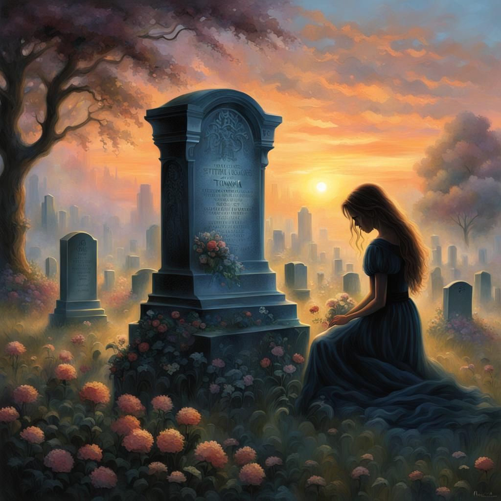 Gravestone Sunset Silhouette: A Thomas Kinkade Fantasy