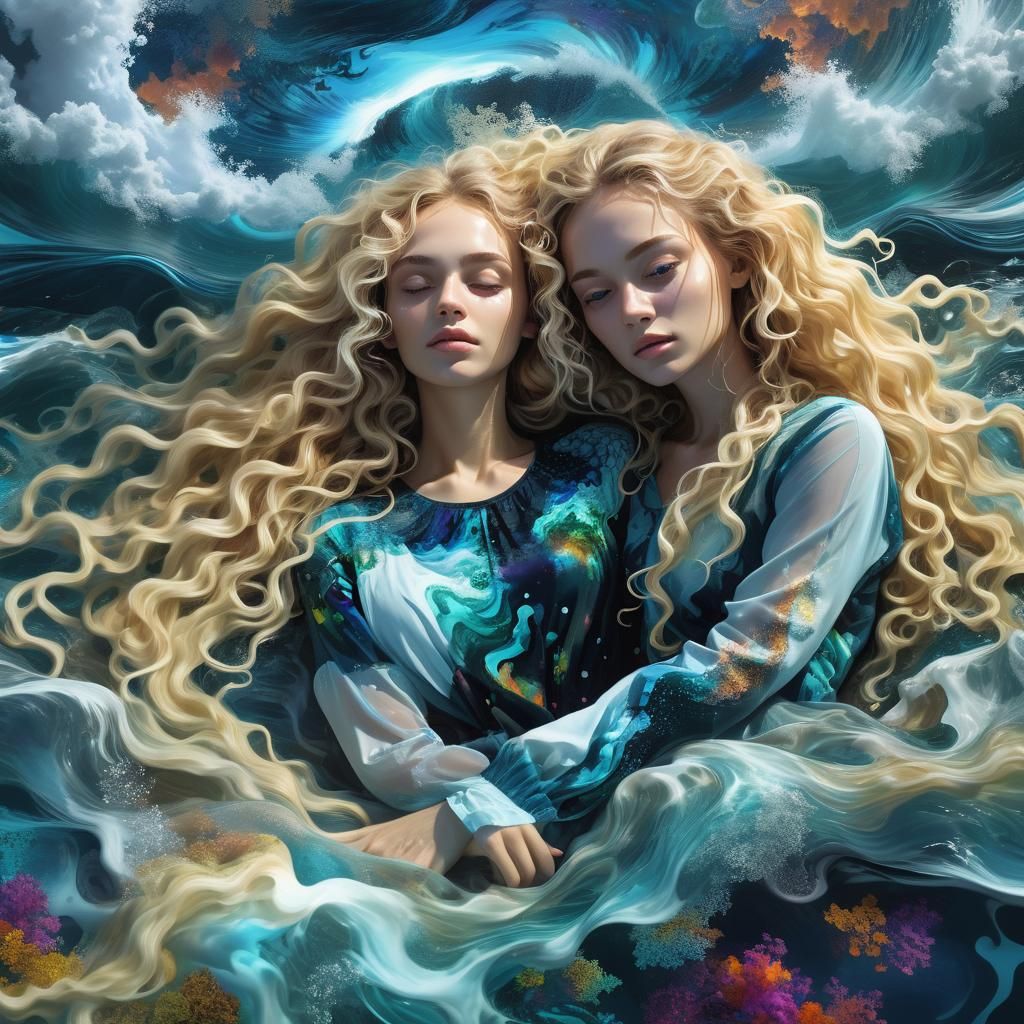 Glitch Art: Girl Melts Into Fractal Ocean