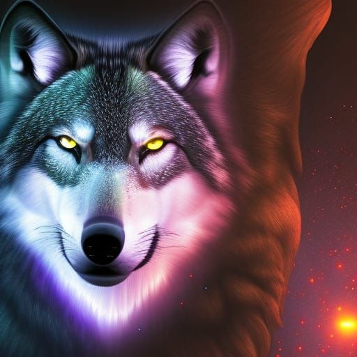 Neon Wolf with Glowing Eyes in Digital Art