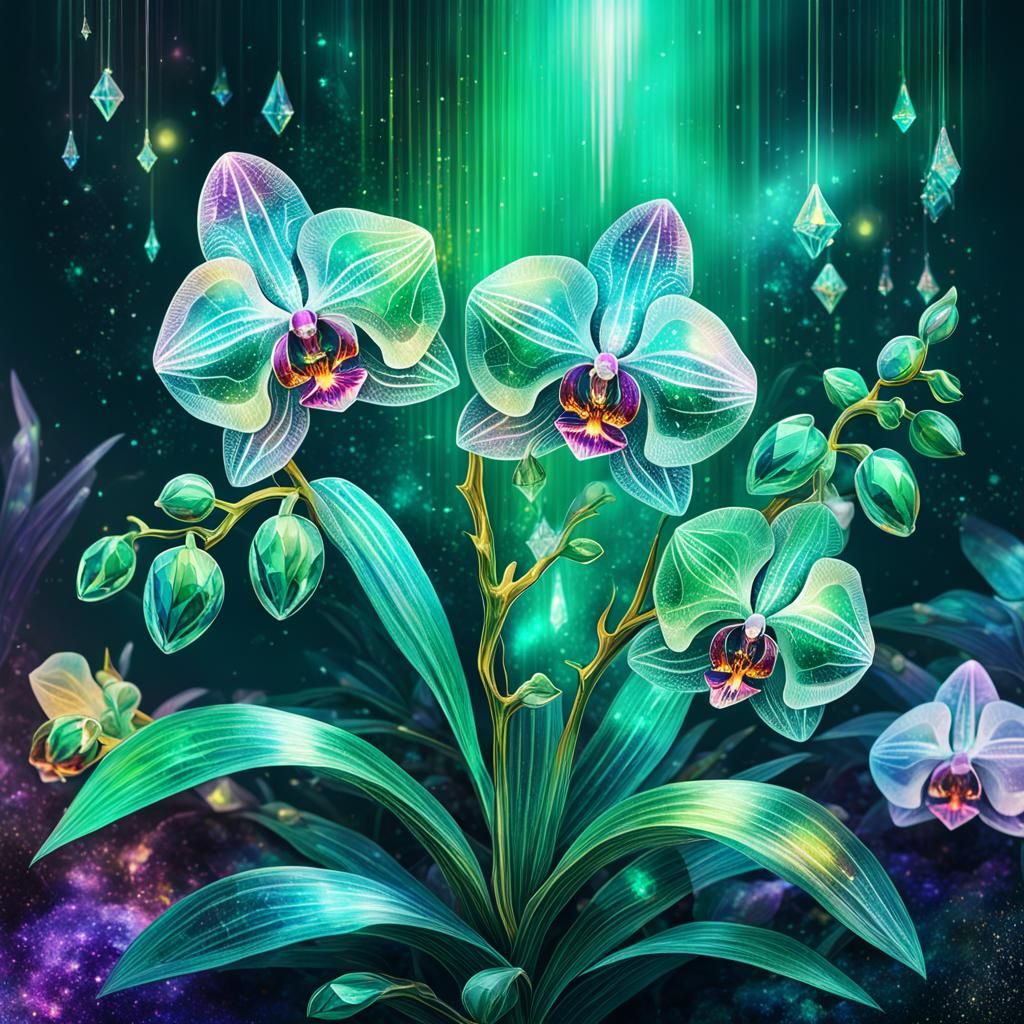 Crystal and Emerald Green Orchid Flowers