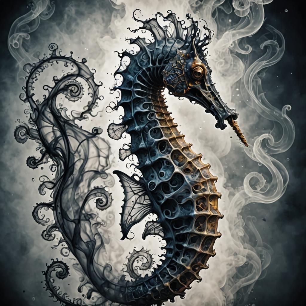 Smoke Seahorse: Hyperdetailed Biological Illustration