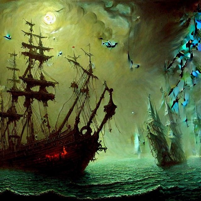 Eerie Ghost Pirate Ship: Digital Fantasy Painting