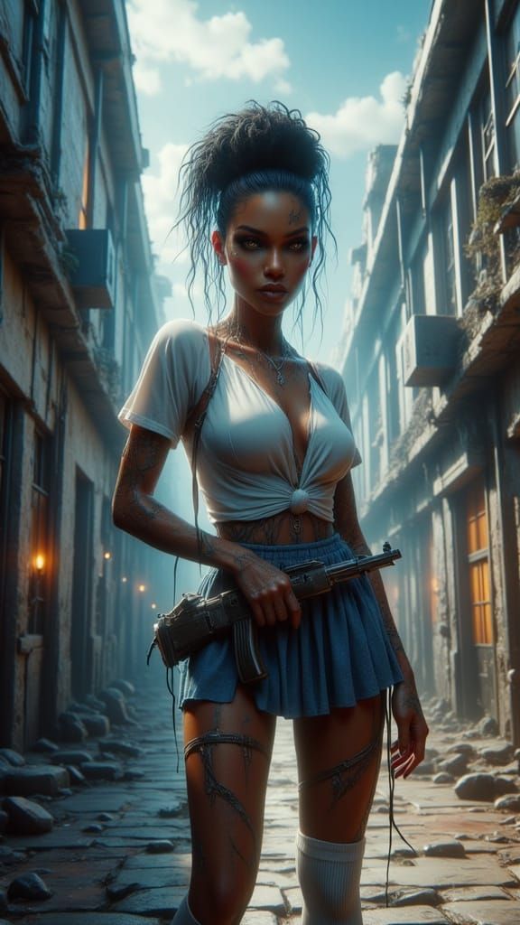 Post-Apocalyptic Schoolgirl Warrior with Carbine