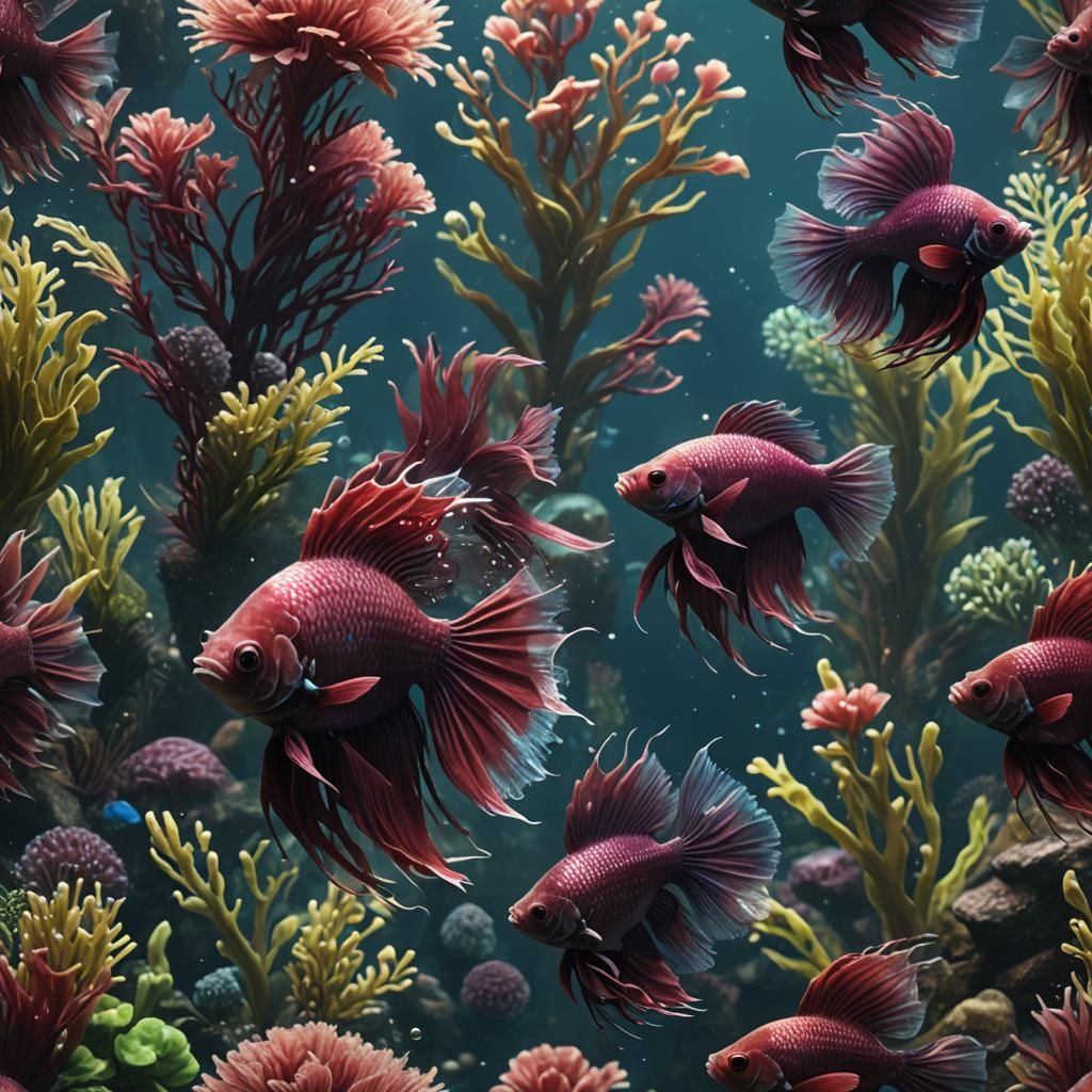 Detailed Underwater Beta Fish in Digital Painting Style