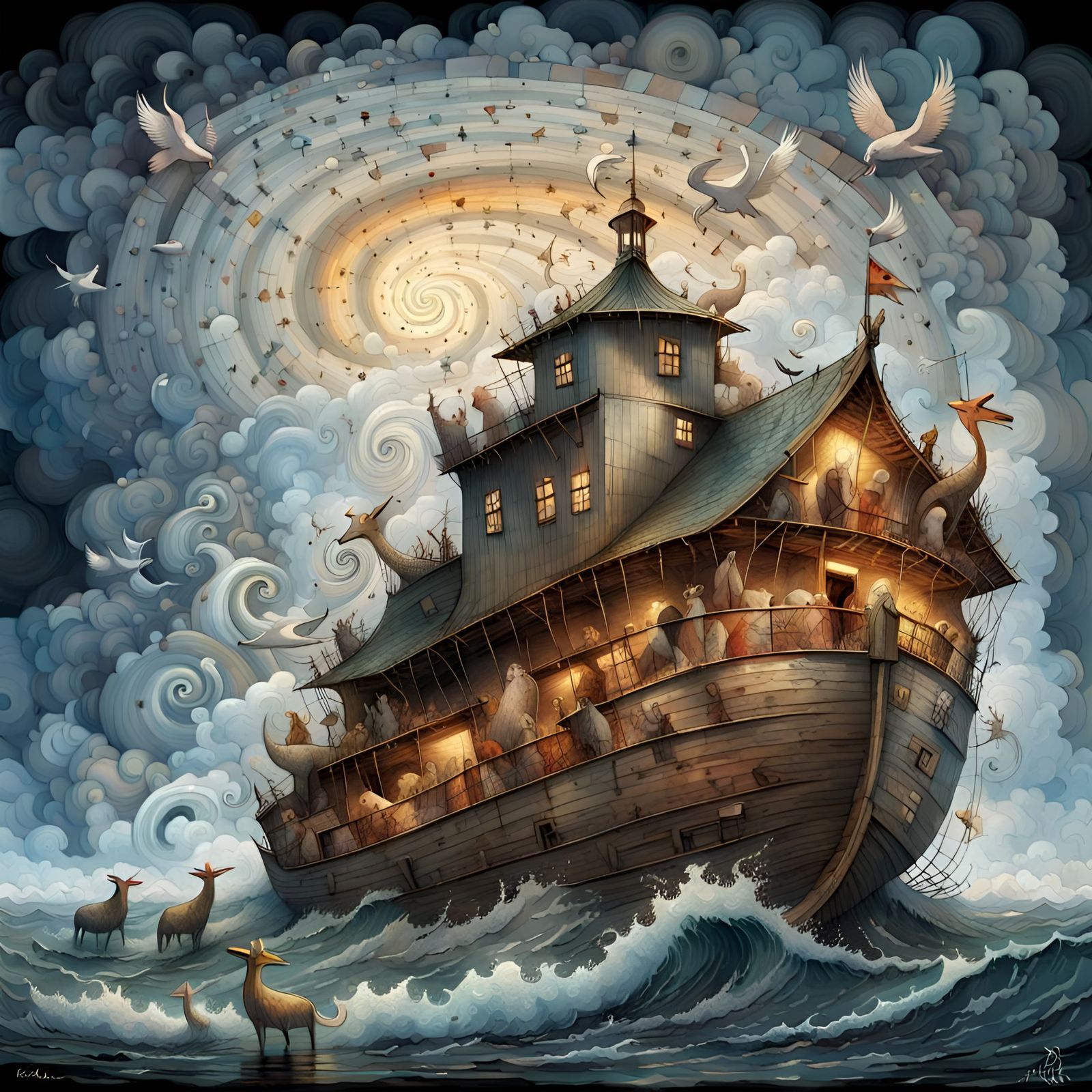 Noah's Ark: Animals in a Dark Fantasy Storm