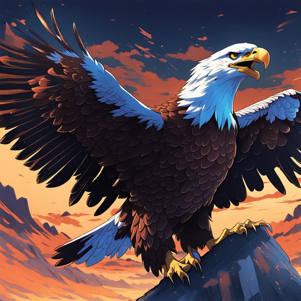 Eagle in Anime Style, Cel-Shaded Digital Art