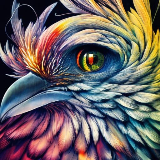 Hyperrealistic Eagle-Bird in Multicolor Ink Flow